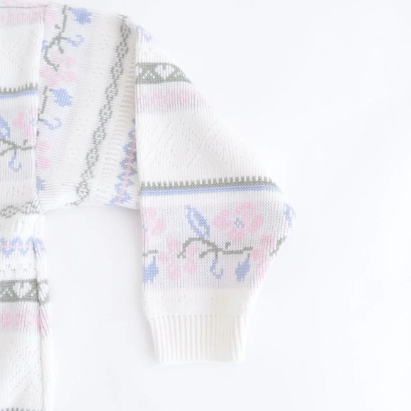 Vintage Grace Cream with Pink  Floral Half Button Down Sweater - Picture 6 of 13